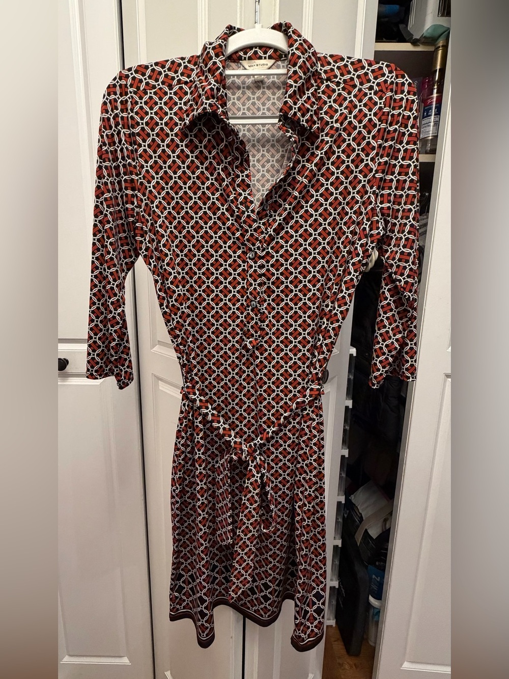 Max Studio Women's Red, Black and White Printed Shirt-Waist Dress